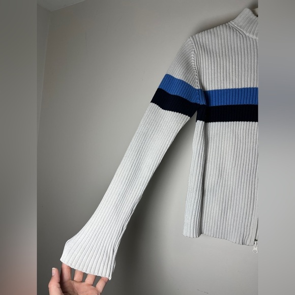 Tory Burch Sport  Retro Preppy White Blue Color Blocked Cardigan Sweater Sz M - Picture 3 of 15